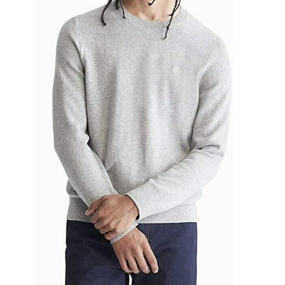 NEW Calvin Klein Men's Crewneck Monogram Logo Wool Sweater COLOR Gray